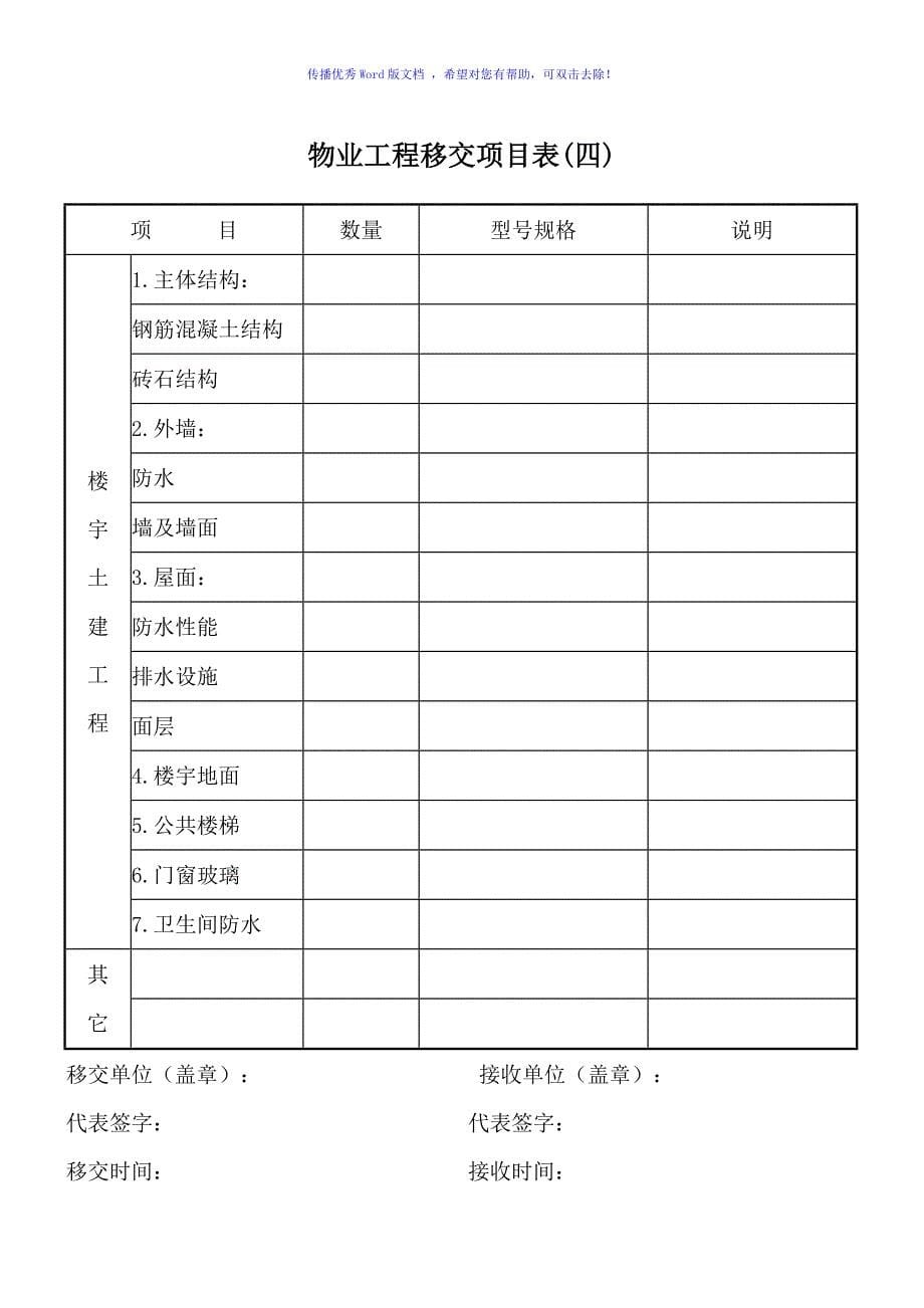 物业移交表格(全套)Word版_第5页