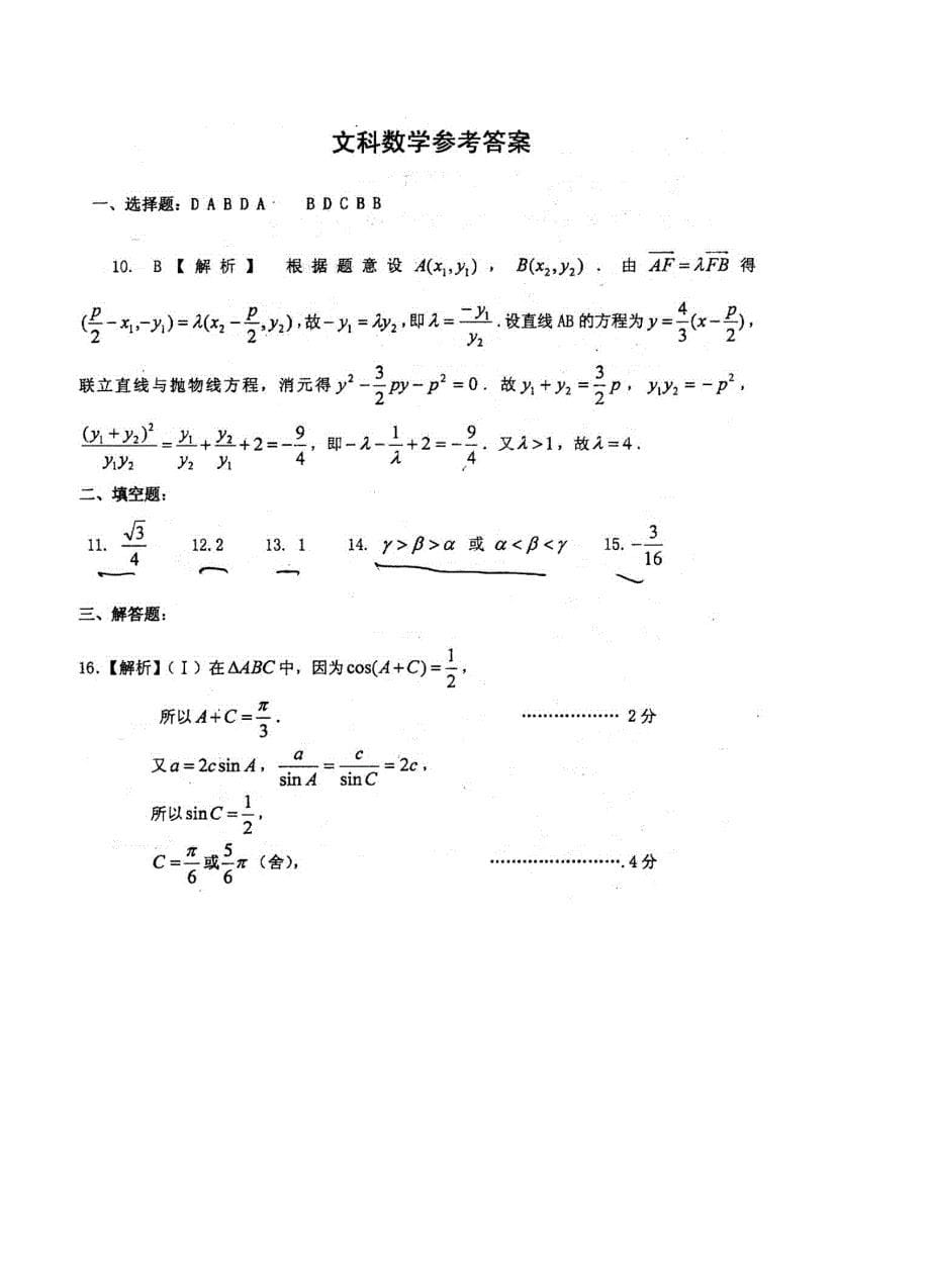 山东省莱芜市高中名校高三上学期1月份模拟考试数学文试题含答案_第5页