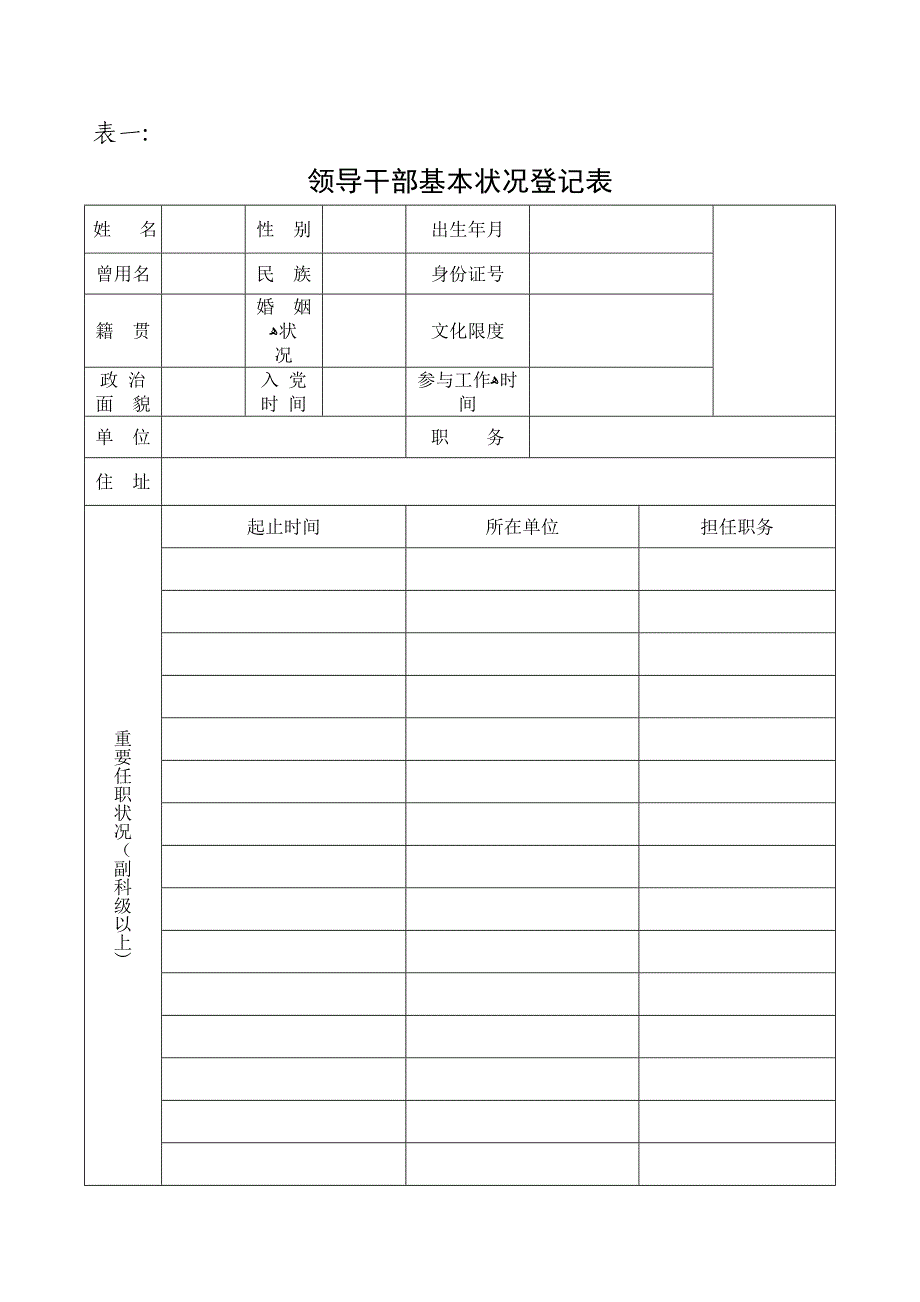 领导干部廉政档案登记表---空表_第1页