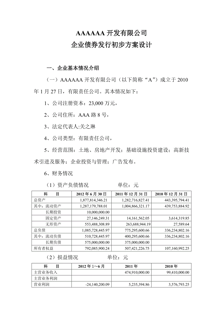 开发有限公司企业债券发行初步方案设计_第1页