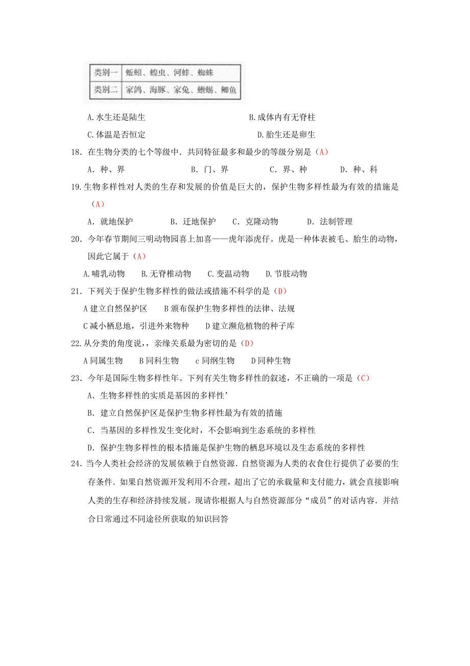 单元生物多样性及其保护测试题_第3页