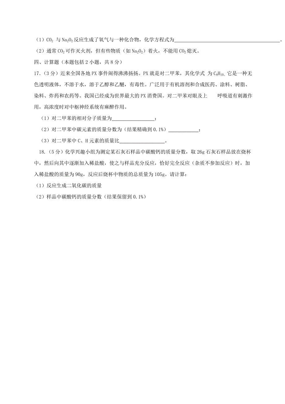 甘肃省靖远县九年级化学上学期期末考试试题新人教版_第5页