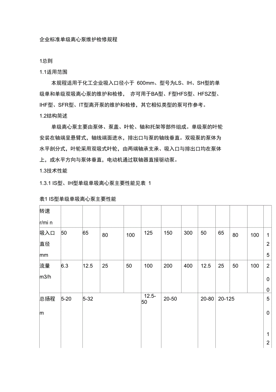 单级离心泵维护检修规程(DOC)学习资料_第1页