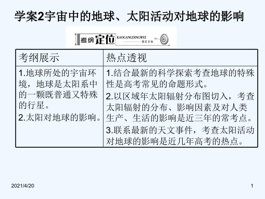 学案2宇宙中的地球、太阳活动对地球的影响_第1页