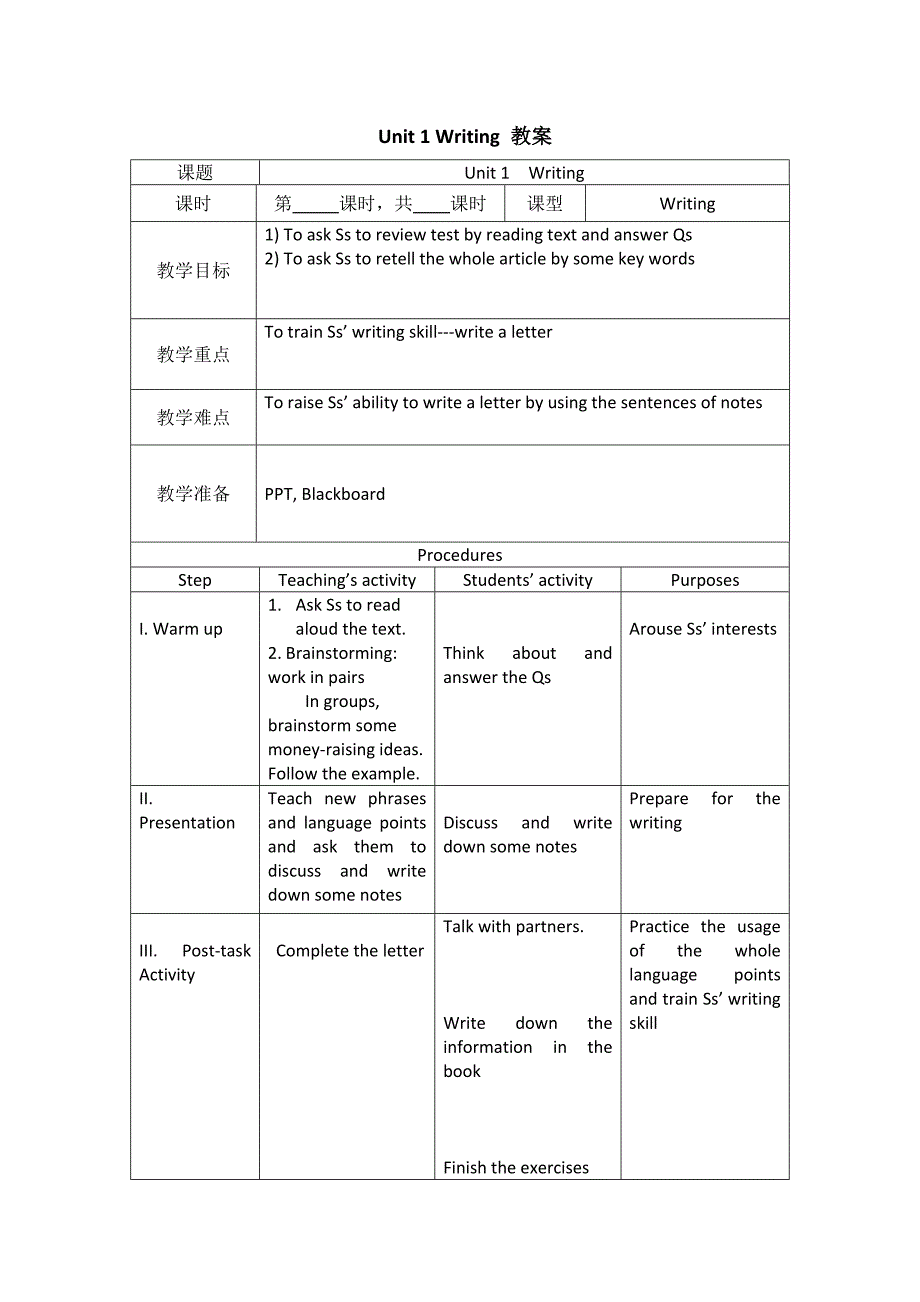 新牛津广州版八年级下U1-Writing教案_第1页