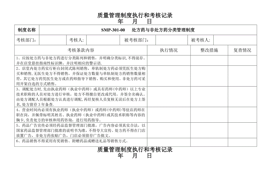 质量管理制度执行和考核记录_第1页