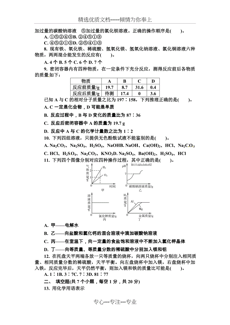 内蒙古包头中考化学考试卷及答案_第2页