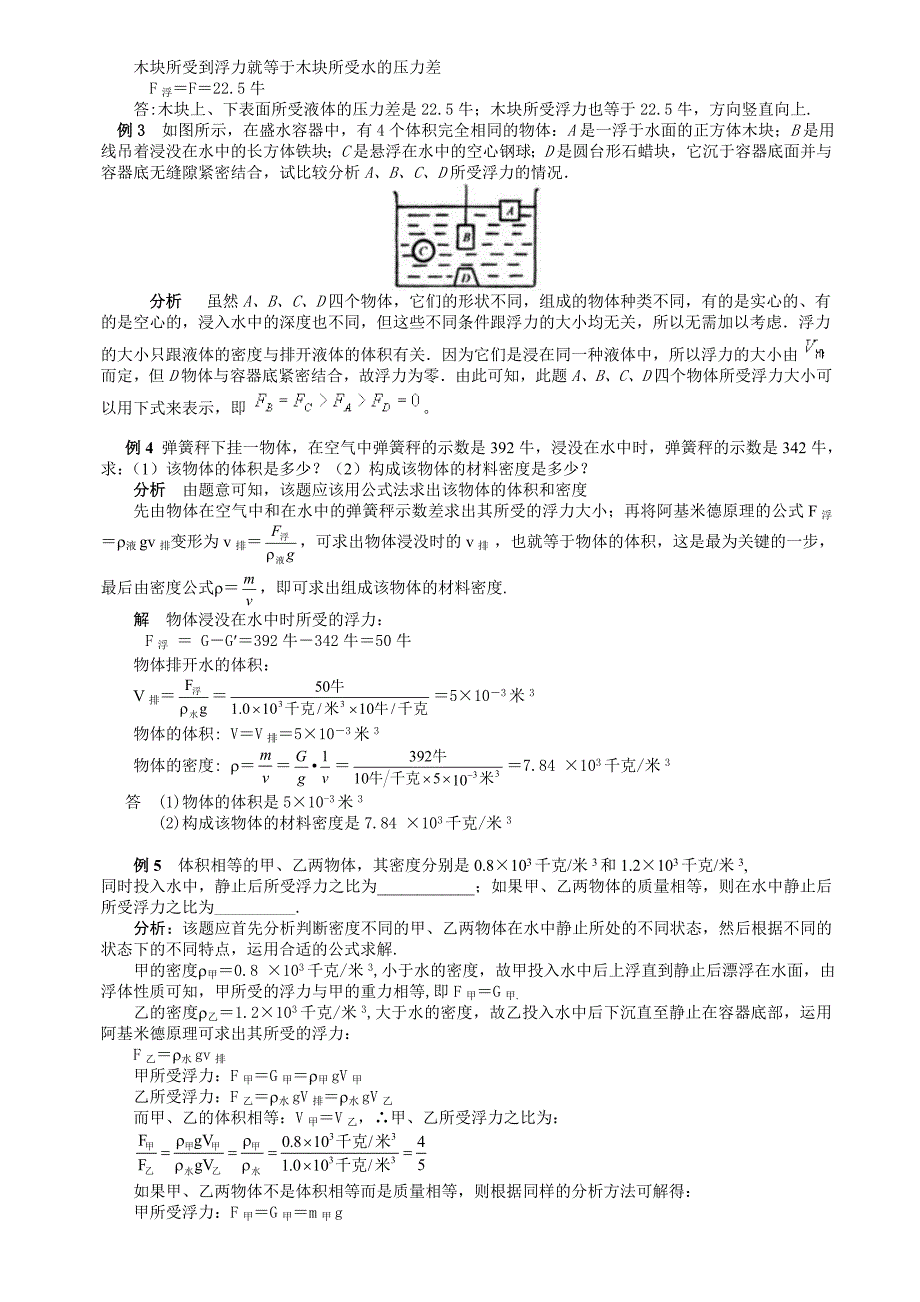 浮力和压强知识点+例题+习题（一）_第3页