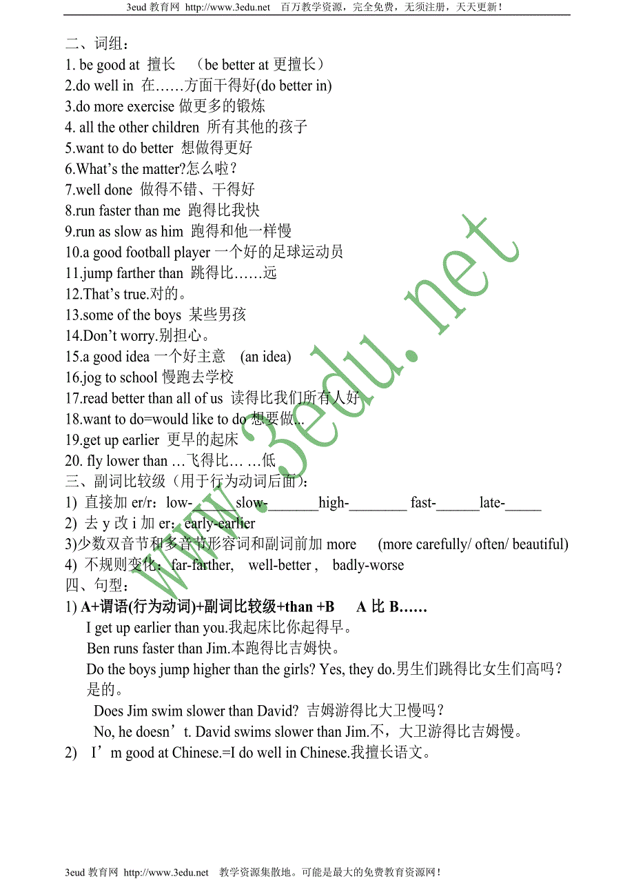 英语同步练习题考试题试卷教案六年级英语下册知识点整理教案_第3页