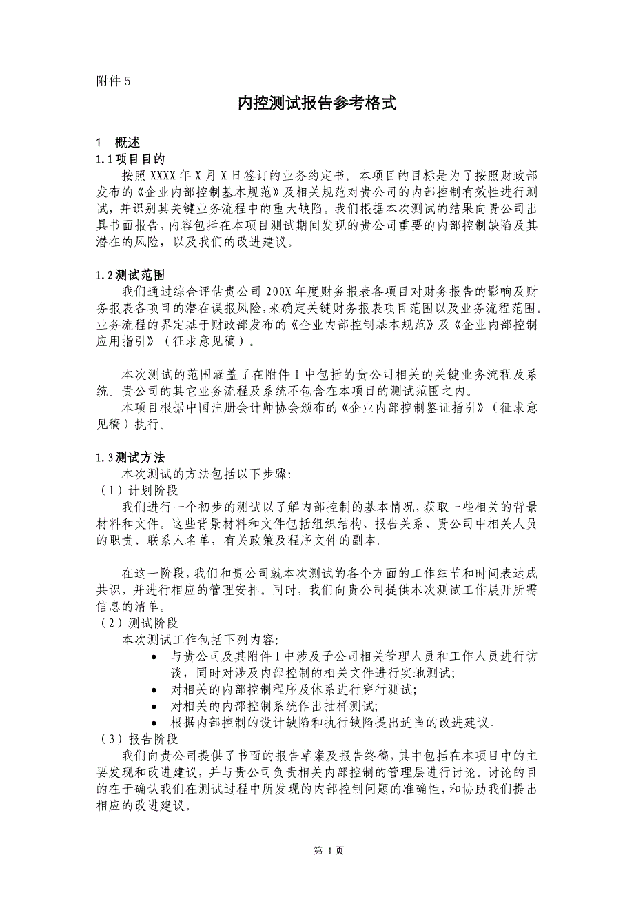 内控测试报告参考格式_第1页