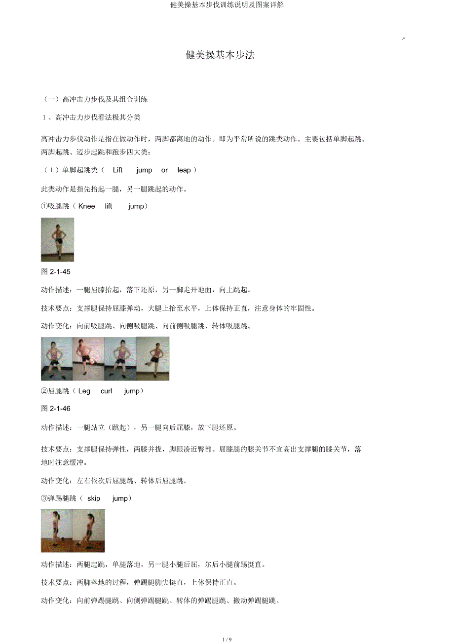 健美操基本步伐训练说明及图案详解.docx_第1页