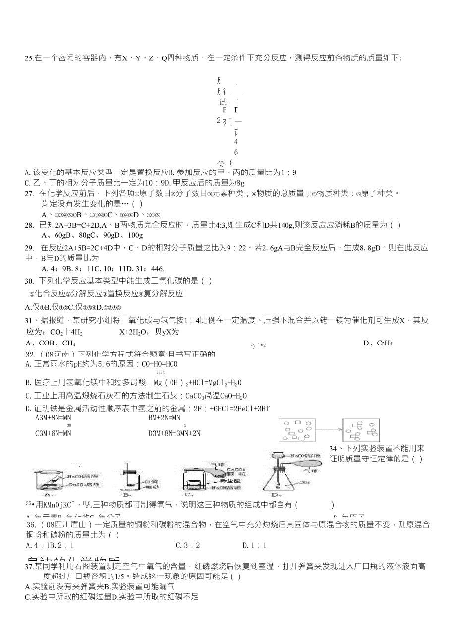 初中化学各知识点选择题150选择题_第5页