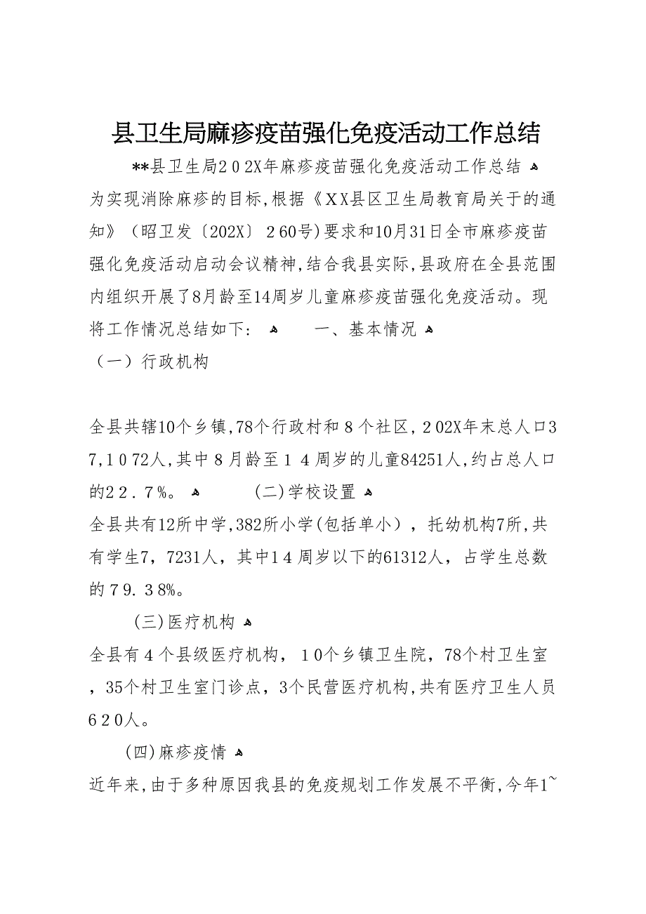 县卫生局麻疹疫苗强化免疫活动工作总结_第1页