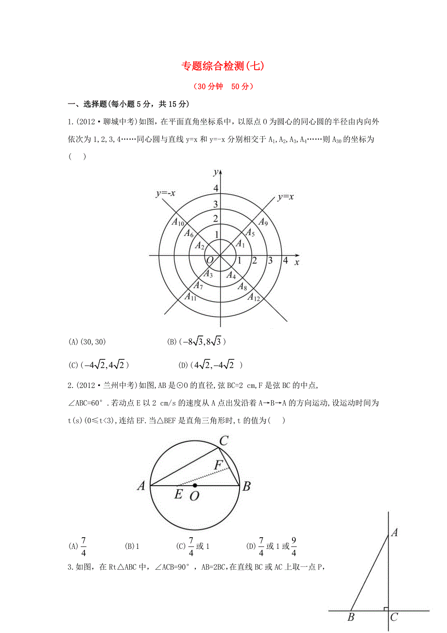 中考数学 专题七 综合检测 华东师大版_第1页