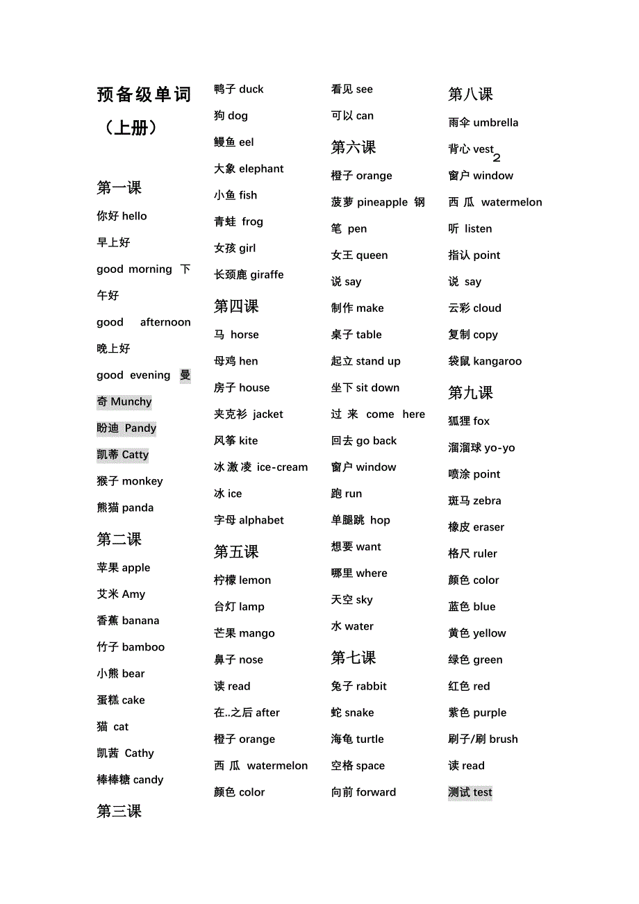 剑桥预备级英语单词 崔老师_第1页