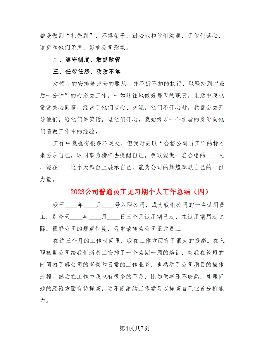 2023公司普通员工见习期个人工作总结.doc_第4页