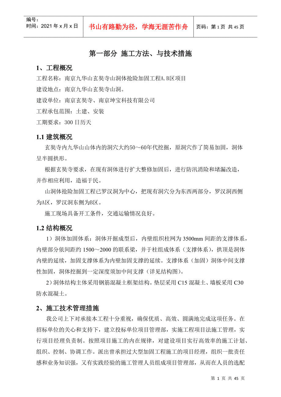 某山洞体抢险加固工程区项目施工组织设计_第4页