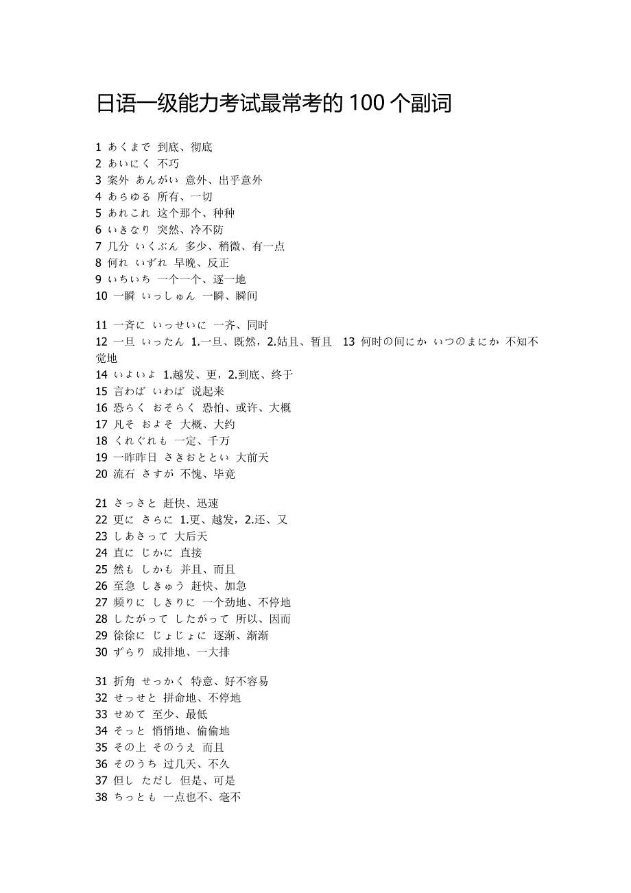 日语一级能力考试最常考的100个副词.doc_第1页