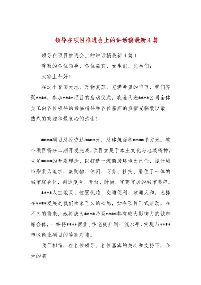 领导在项目推进会上的讲话稿最新4篇(一）