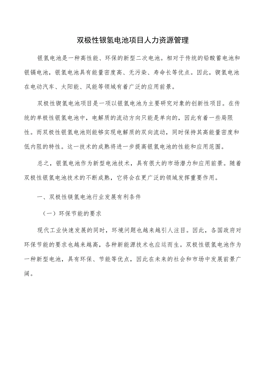 双极性镍氢电池项目人力资源管理_第1页