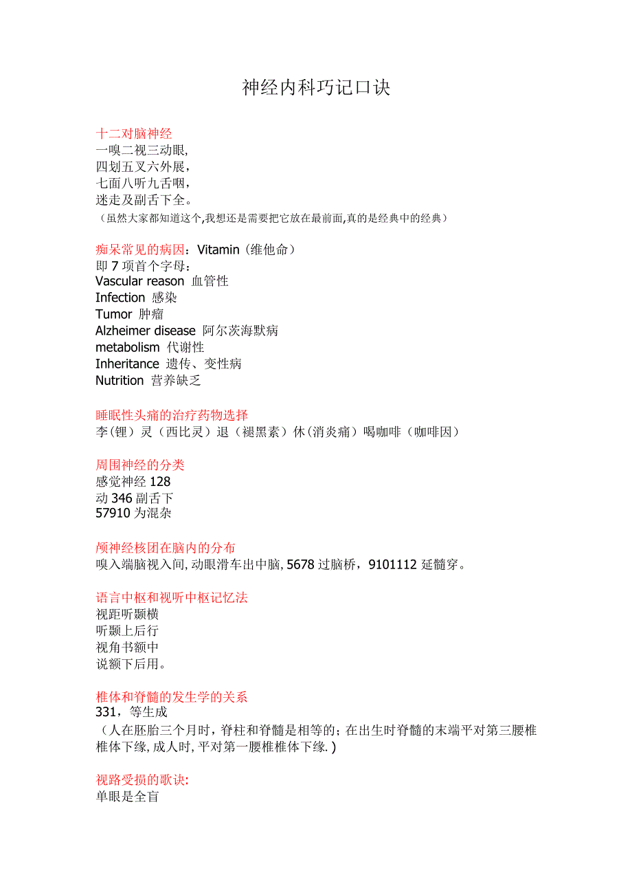 神经内科巧记口诀_第1页