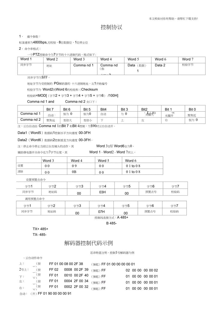 PELCOD控制协议_第1页