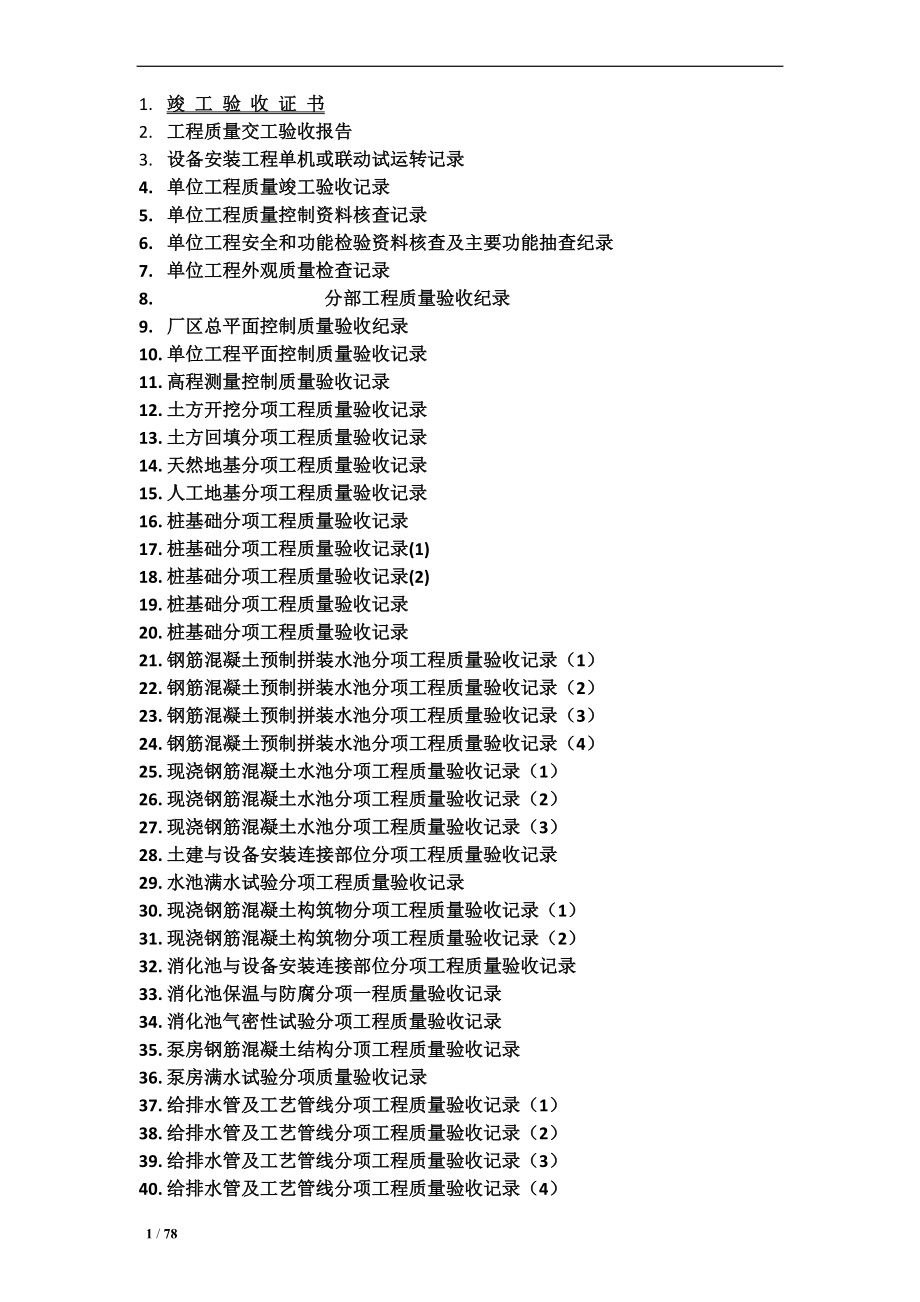 城市污水处理厂工程质量验收记录表全套表格_第1页