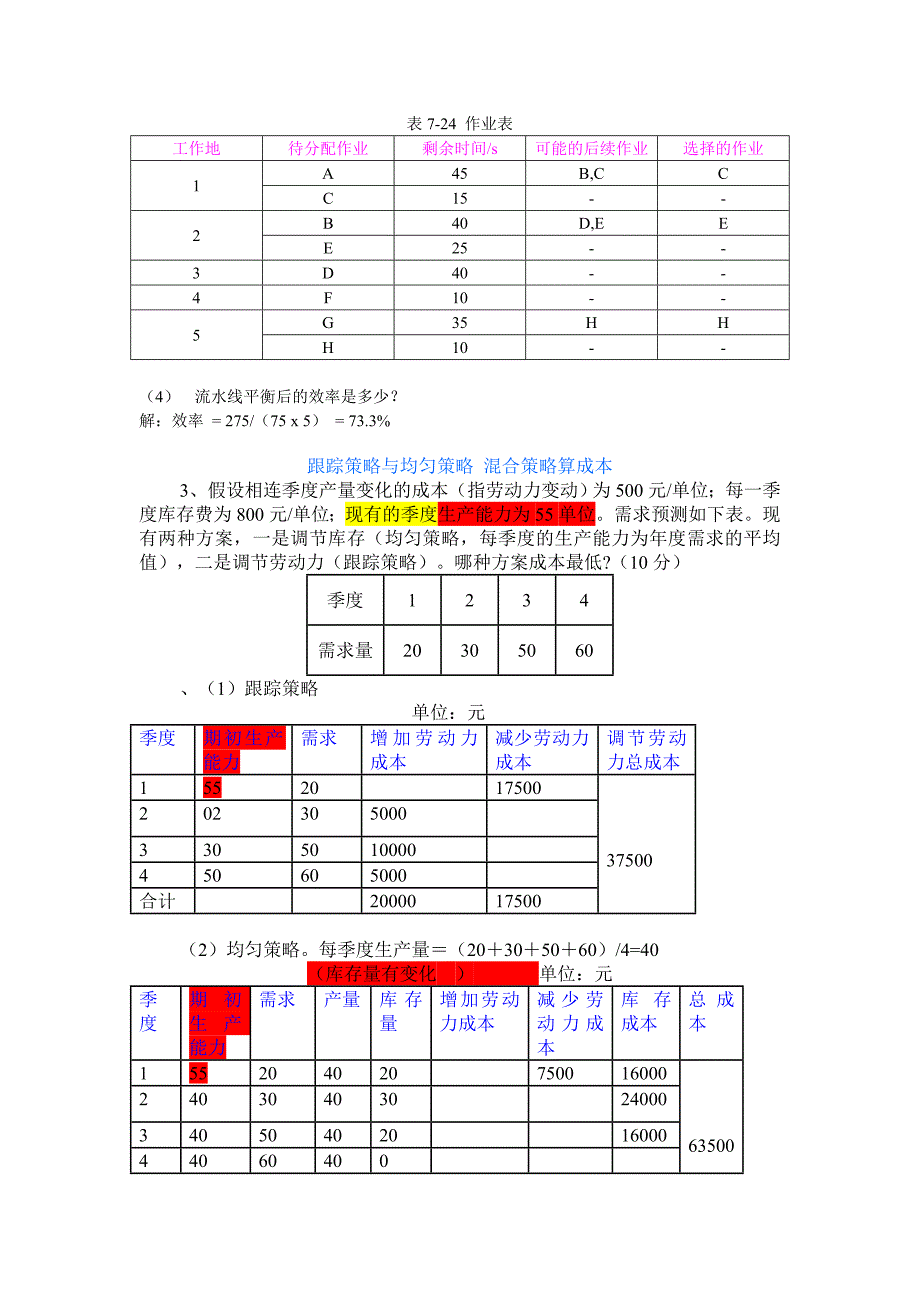 考试必备生产运作管理经典计算题带解释和答案_第4页