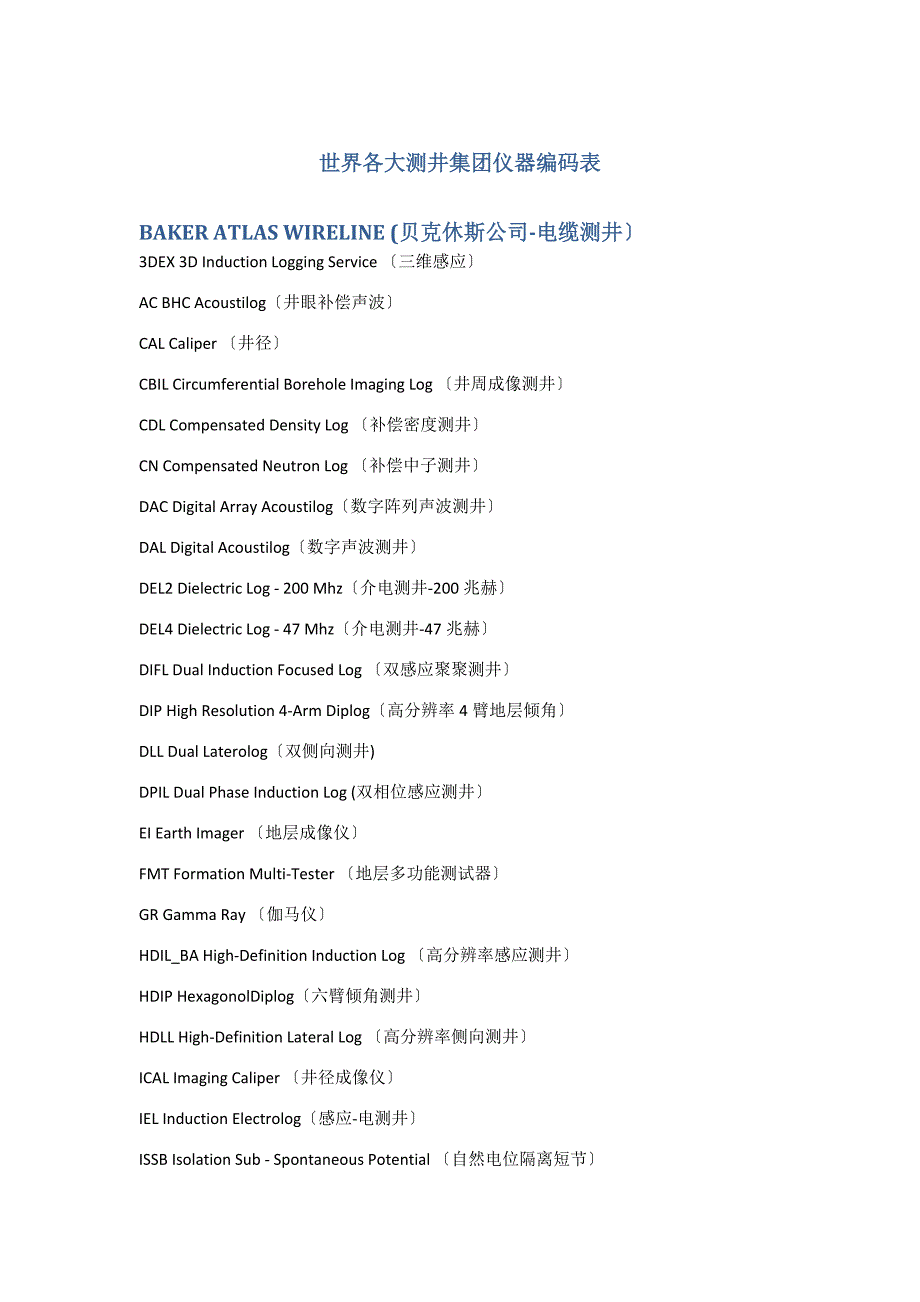 世界各大测井集团仪器编码表_第1页