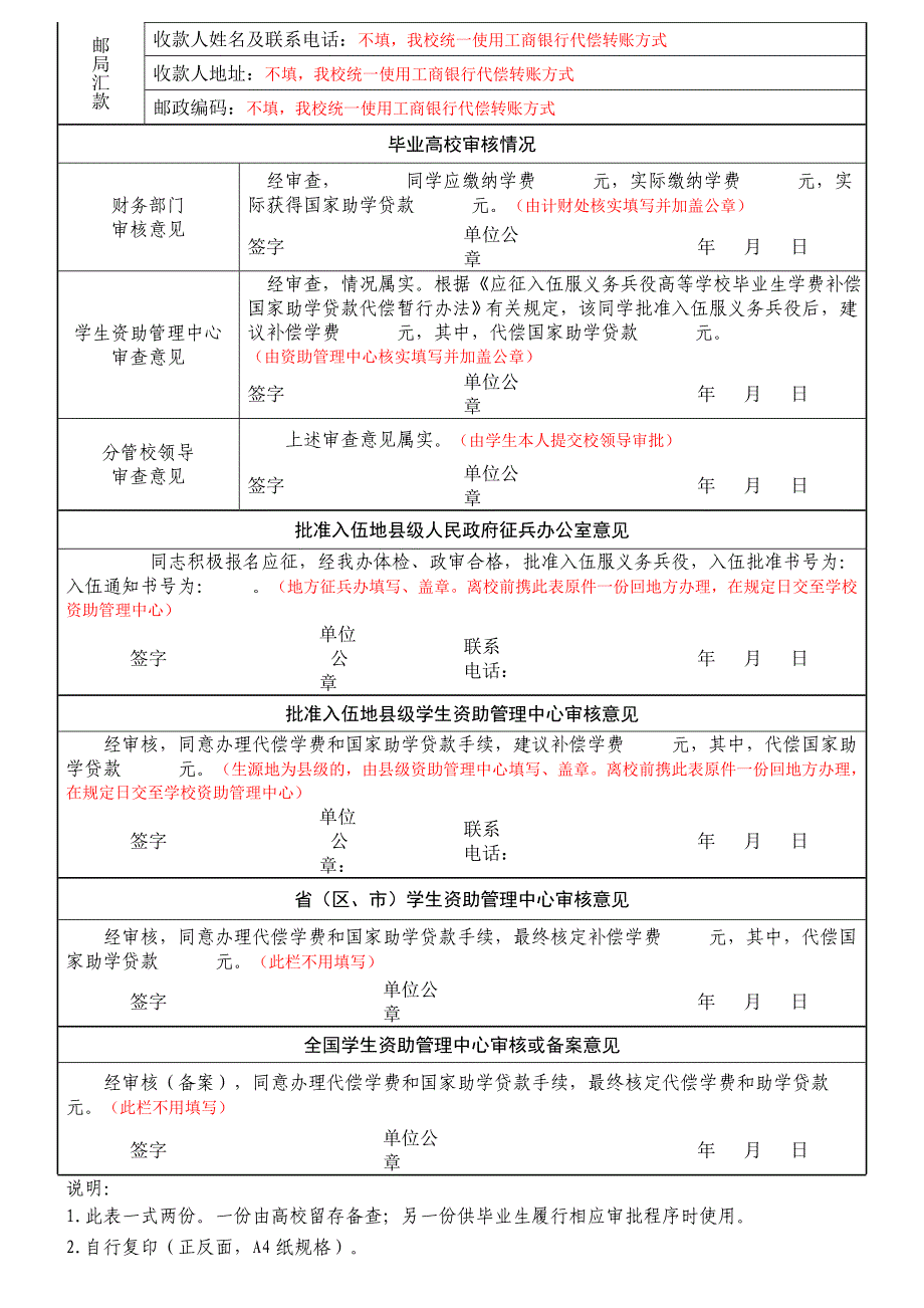 应征入伍高校毕业生补偿学费代偿国家助学贷款申请表_第2页