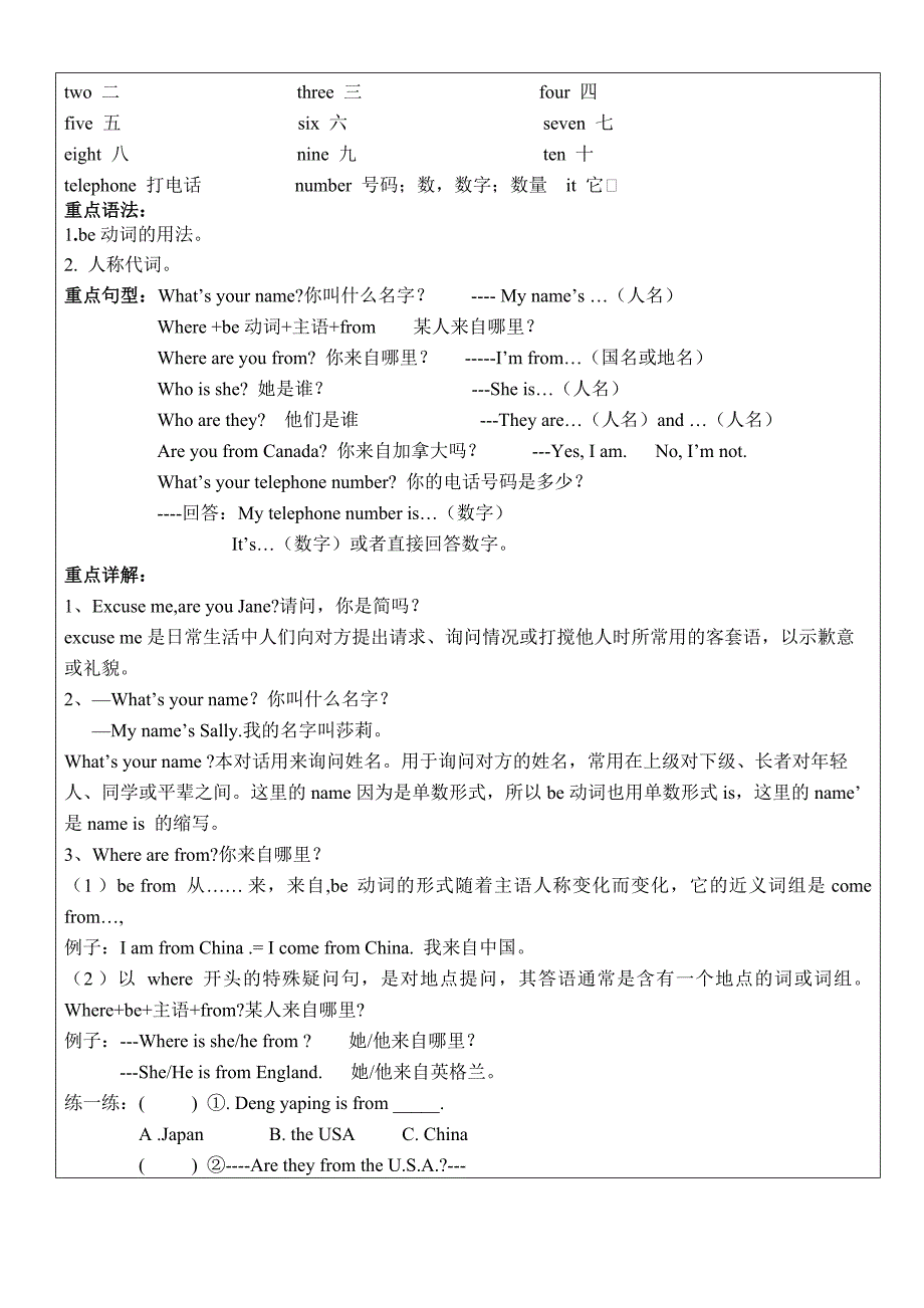 仁爱英语七年级上册unit1知识点+习题_第4页