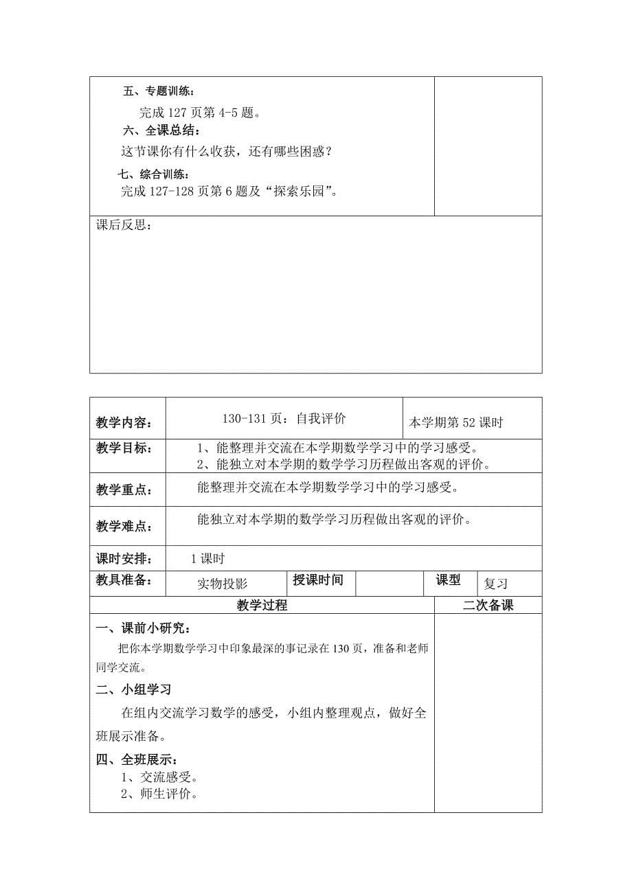 冀教版五年级数学下册《整理与自评》教案_第5页