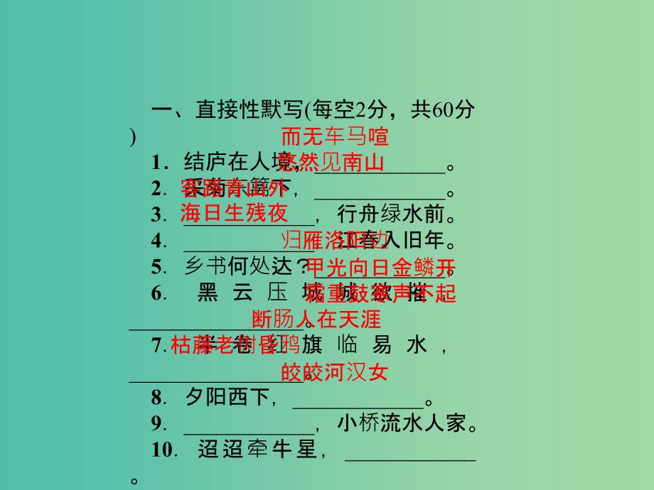 七年级语文下册 专题复习六 古诗词默写课件 语文版.ppt_第2页