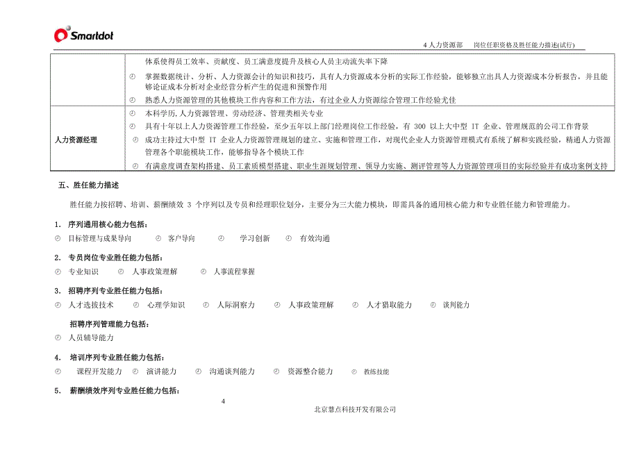 人力资源部岗位任职资格及胜任能力描述(试行)_第4页