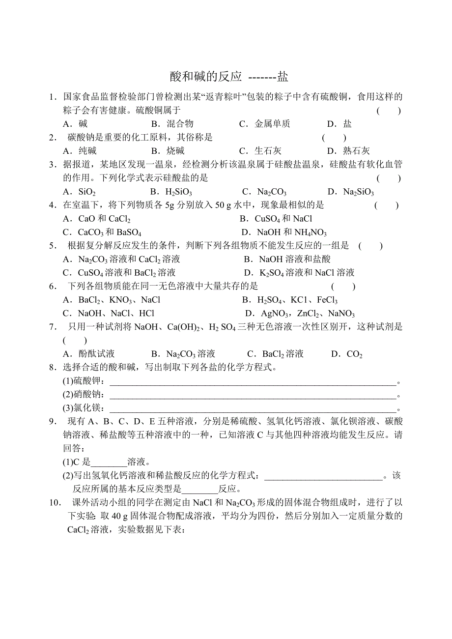 沪教版九年级化学专题汇编：第七章 酸和碱的反应_第1页