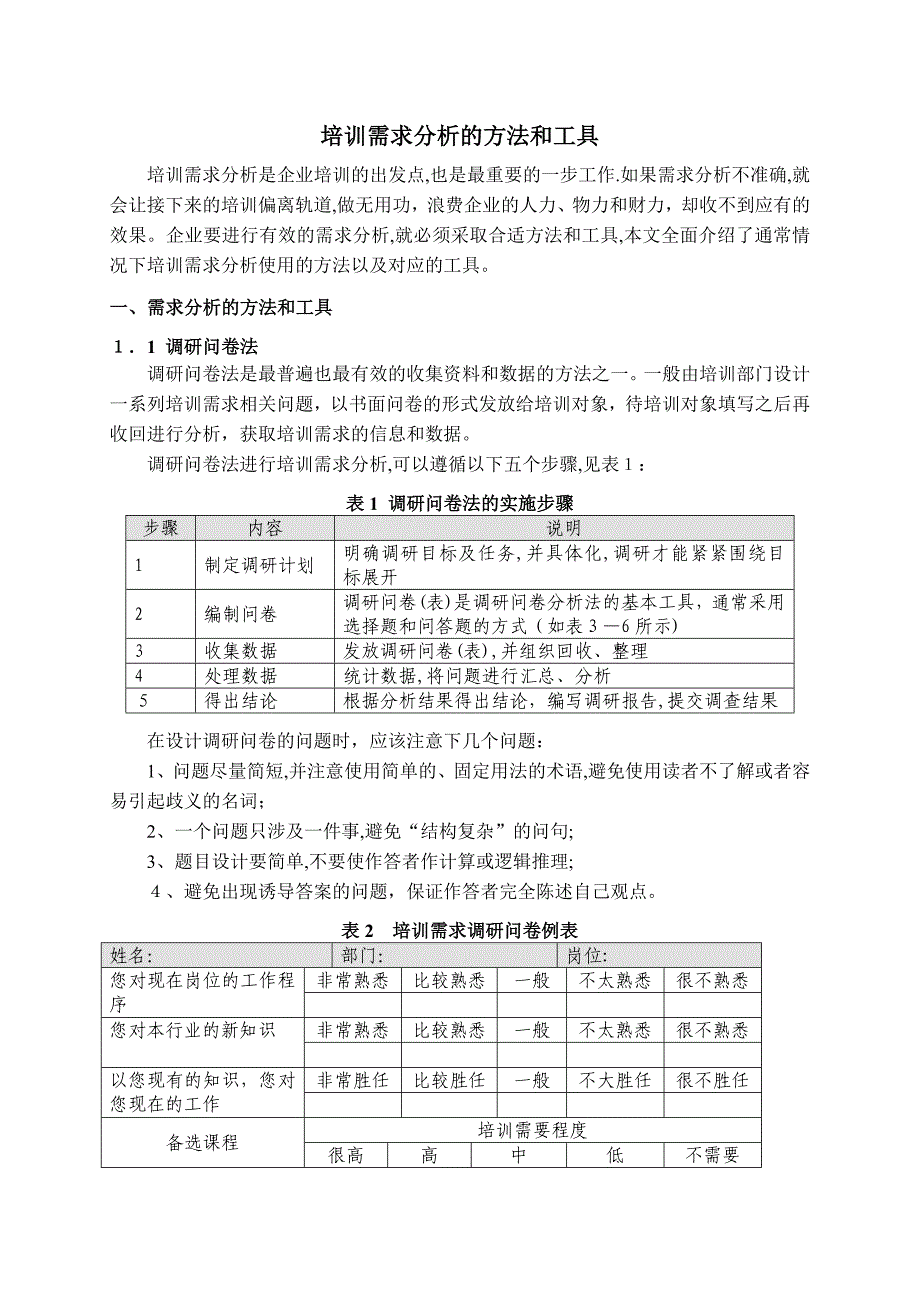 1培训需求分析的方法和工具精品范本_第1页