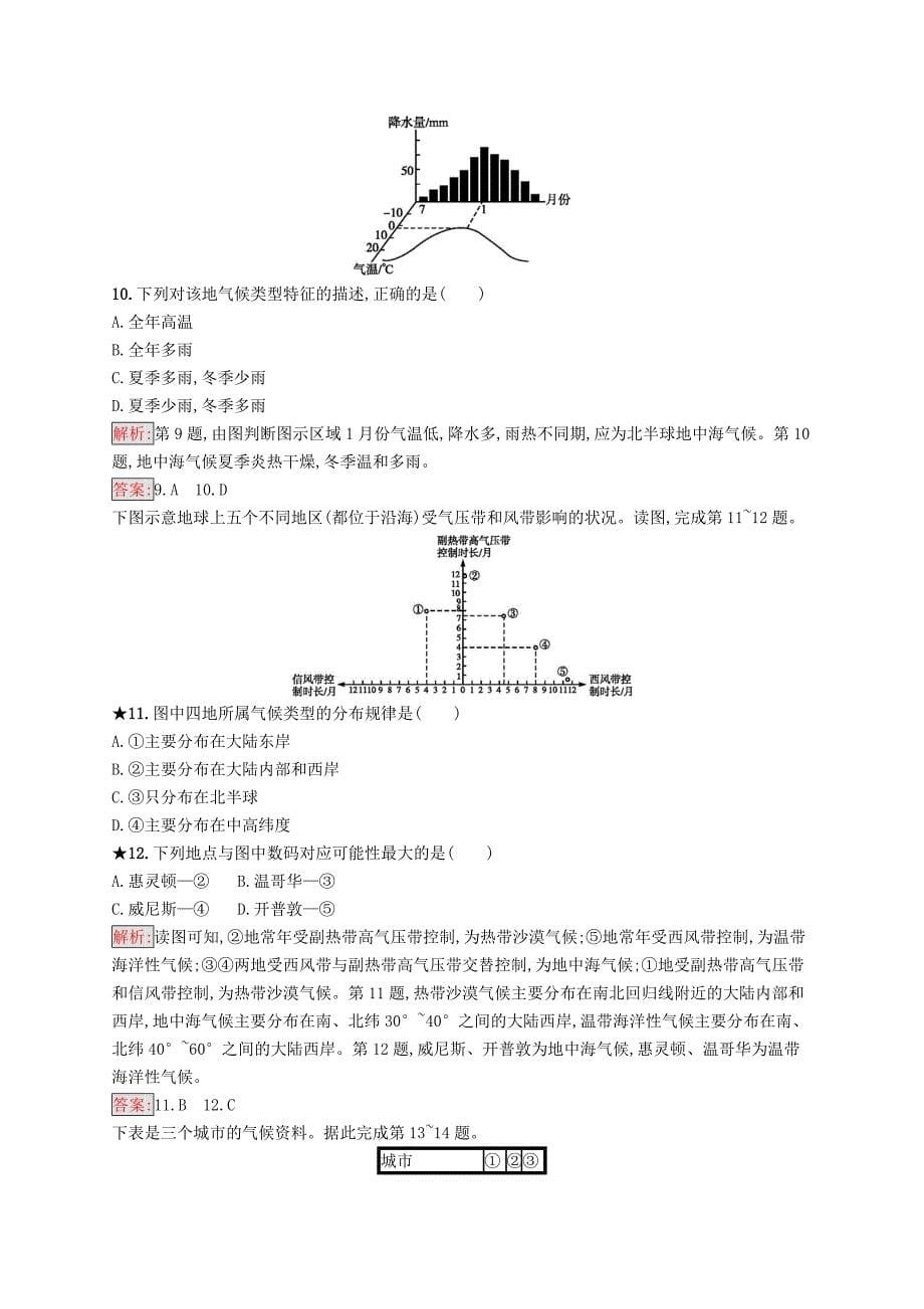 【最新】高中地理第二章地球上的大气2.2.2北半球冬夏季气压中心气压带和风带对气候的影响同步配套练习新人教版必修1_第5页