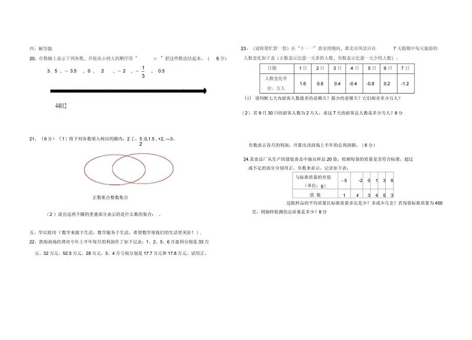 初一上学期数学第一单元测试题_第2页