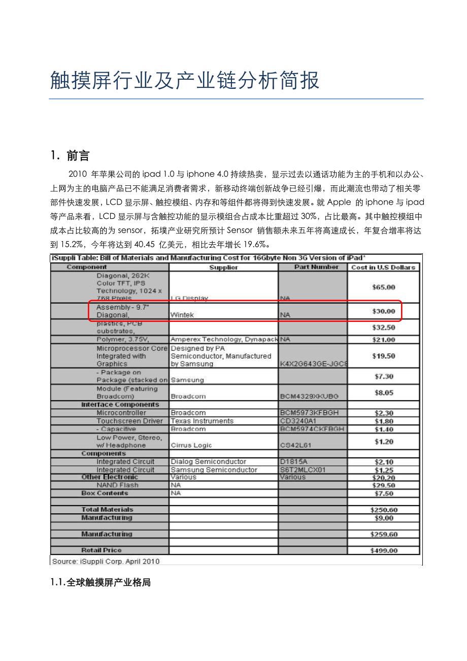 触摸屏行业及产业链市场分析报告_第1页