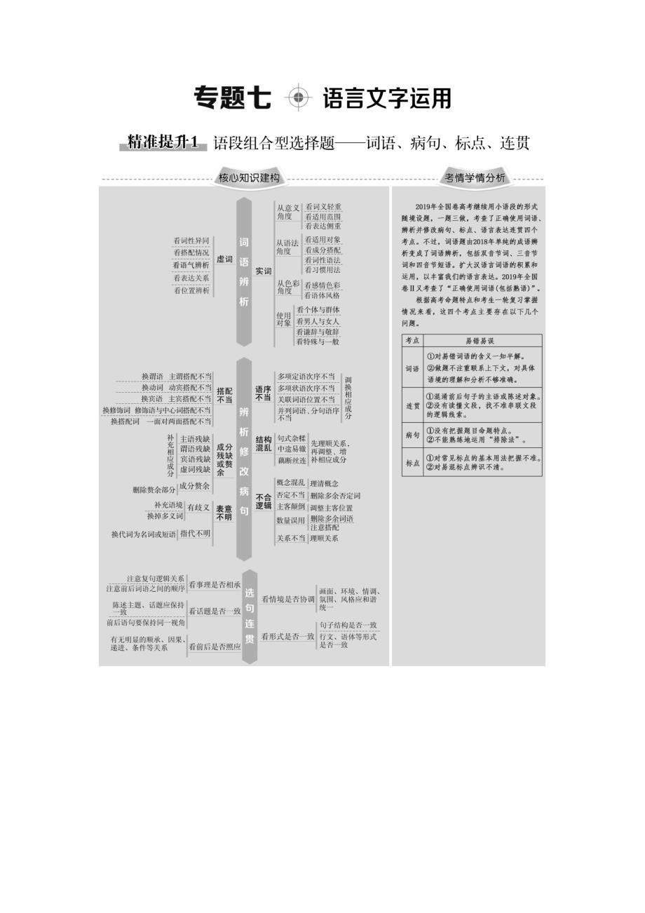 2020年高三语文二轮复习语段组合型选择题——词语、病句、标点、连贯19806_第1页