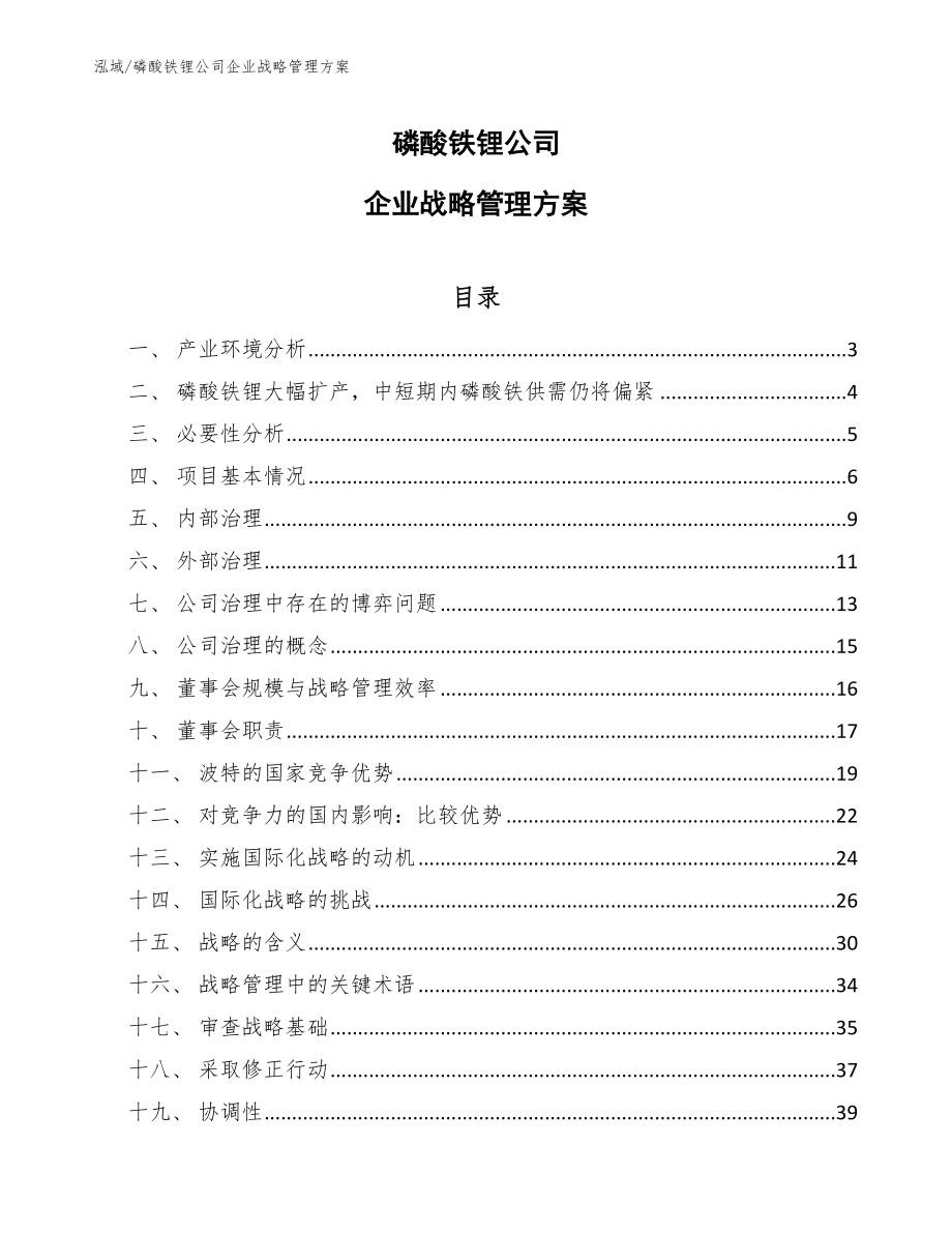 磷酸铁锂公司企业战略管理方案_第1页