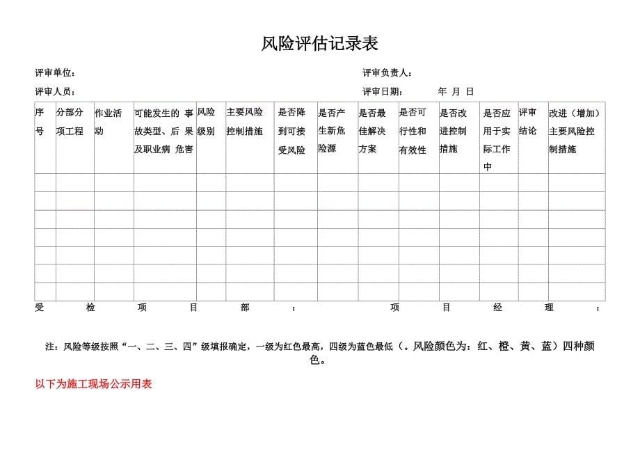 建筑工程施工安全风险分级与隐患排查指导细则施工单位用表_第5页