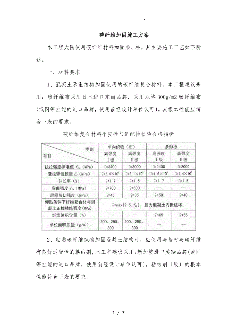 碳纤维粘贴加固工程施工组织设计方案_第1页