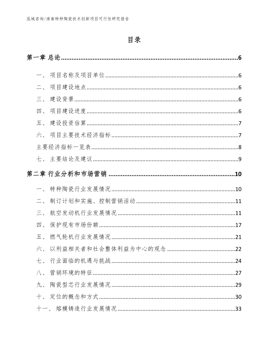 淮南特种陶瓷技术创新项目可行性研究报告（模板）_第1页