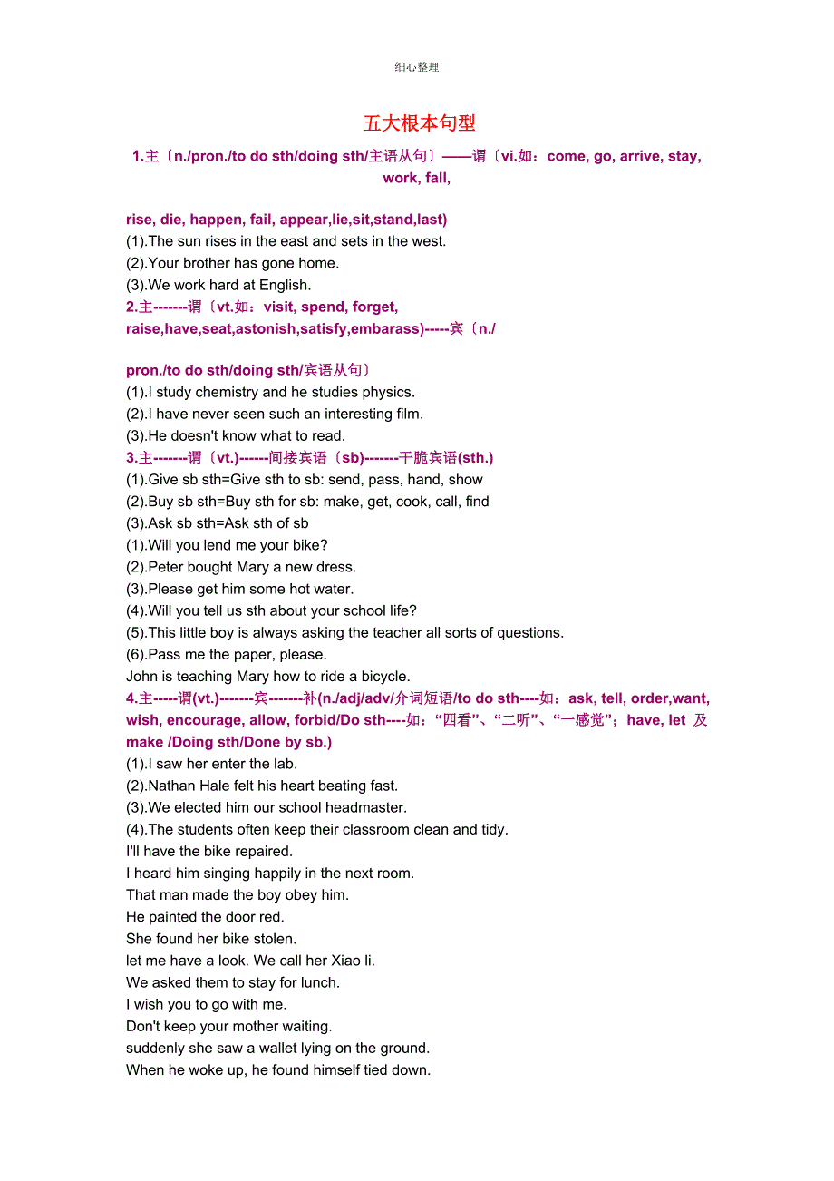 高中英语语法五大基本句型_第1页