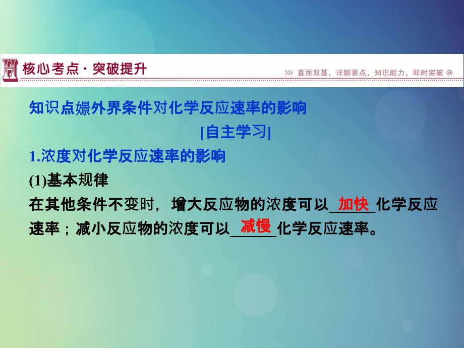 2018-2019学年高中化学 第2章 化学反应的方向、限度与速度 第3节 化学反应的速率 第2课时 影响化学反应速率的因素课件 鲁科版选修4_第4页