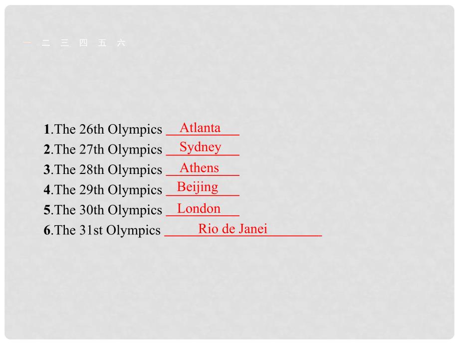 高中英语 Unit 2 The Olympic Games Section ⅠWarming UpPrereadingReading &amp; Comprehending课件 新人教版必修2_第4页