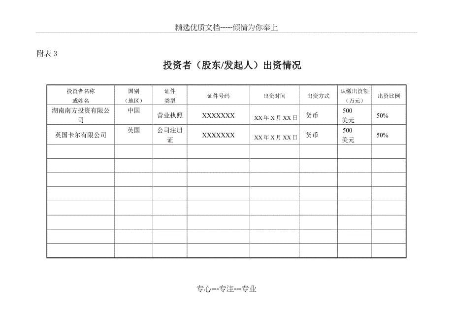 外资公司登记(备案)申请书(设立填写样表)_第5页