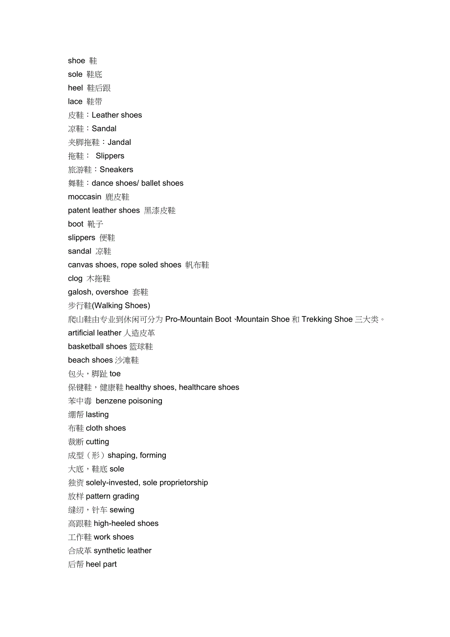shoe 鞋和服装 英文.doc_第1页