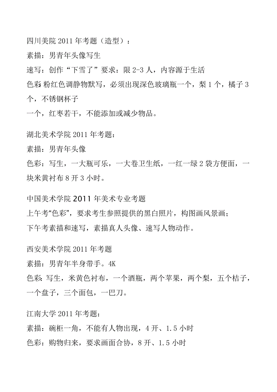 2011年各大院校美术专业考题_第3页